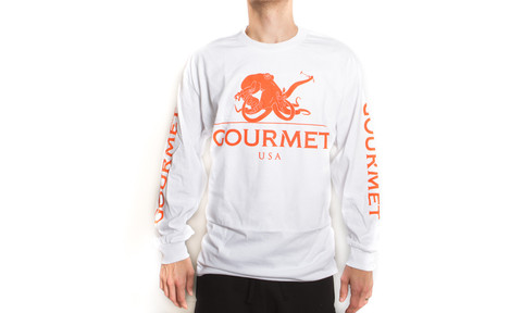 L/S Octopus Tee: White/Orange